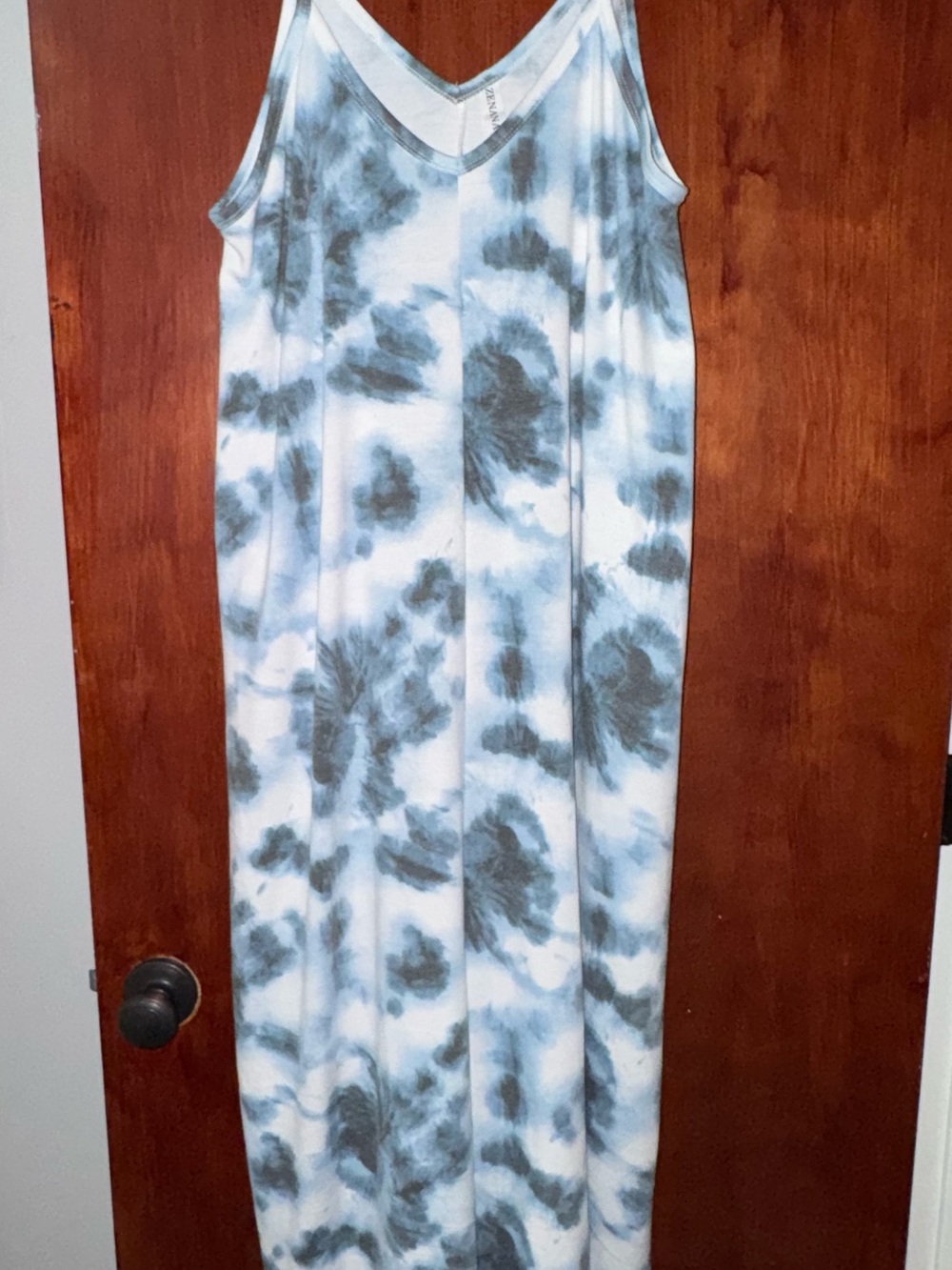 Zenana Tie Dye V-Neck Sleeveless Maxi Dress - Blue & Gray